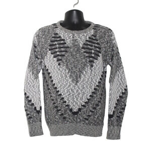 Your Neighbors Men's Small Gray Geometric Knit Sweater 50% Cotton Blend Pullover